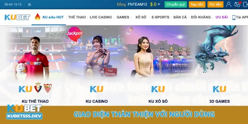 Kubet 13 Giao diện trang web thân thiện với người dùng